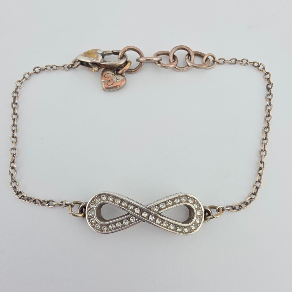 BRIGHTON Infinity Bracelet Channel Set Clear Crystals Patina Silver Plate 7.5"